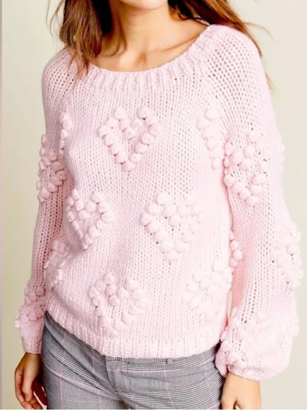 Chaser Pink Chunky Knit Pompom Hearts sweater
